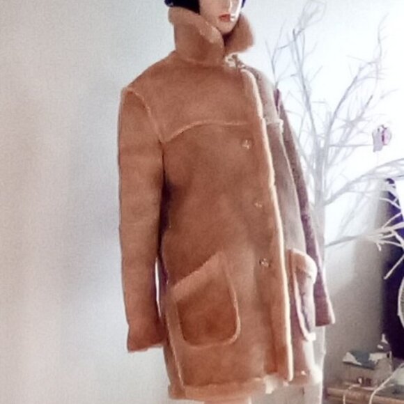 VTG Genuine House Of Leather Women's Suede Shearling Coat Sz M Bust 44" Doubled - Picture 3 of 14